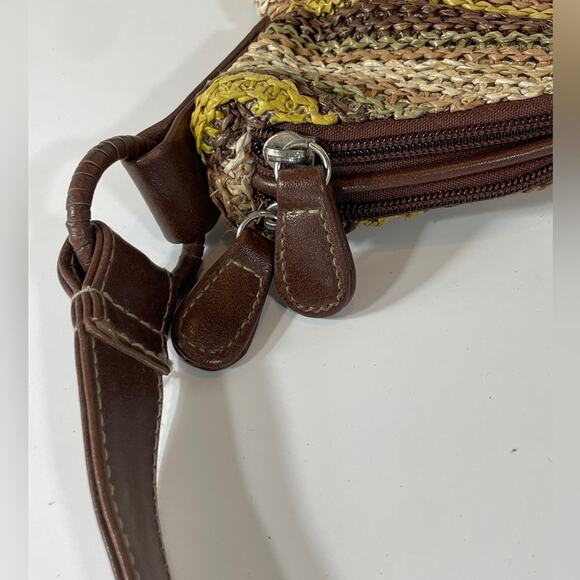 Straw Stripes Bag Brown Yellow with Leather like straps - Picture 3 of 14